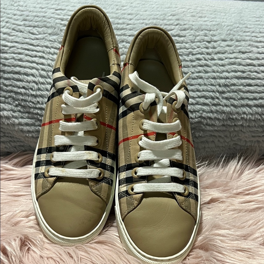 Burberry Tan and Black Plaid Sneakers